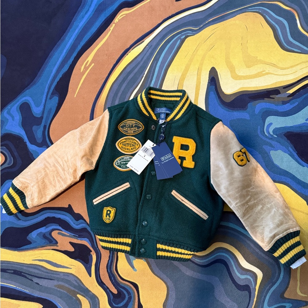 Ralph Lauren Green Varsity Jacket with Yellow Patches